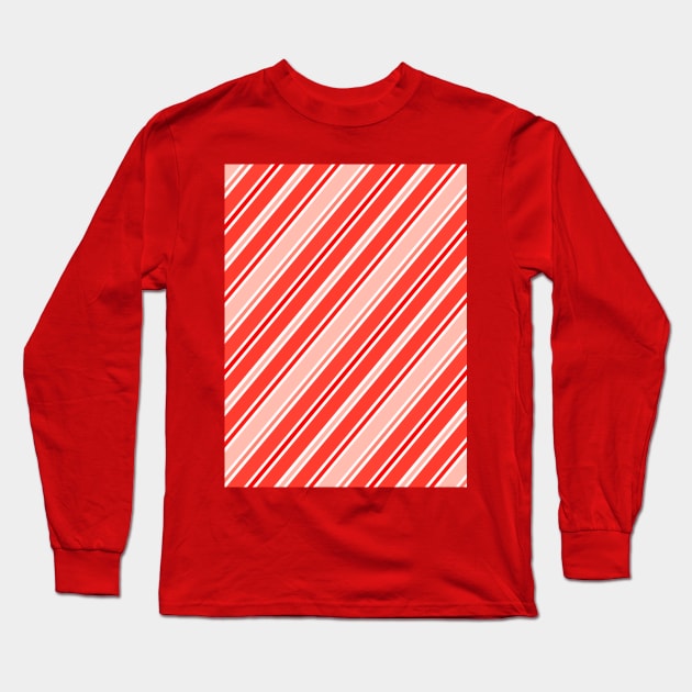 Red Candy Cane Stripes Mint Holiday Pattern Long Sleeve T-Shirt by love-fi